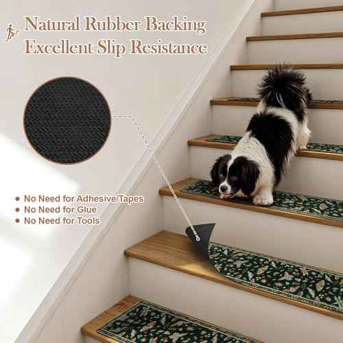 OJIA Insect Print Stair Treads Non Slip Stair Runners for Wooden Steps Indoor, 15PCS 8"x30" Rubber Backing Carpet Treads for Wood Stairs Staircase Step Treads for Kids & Dogs, Stair Covers, Black