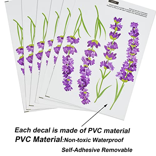 Maydahui 6 Sheets Lavender Flowers Wall Decals Garden Purple Floral Wall Corner Stickers(7.25 x 54 Inch) Peel Stick Removable Art Mural Decor for Living Room Nursery Bedroom