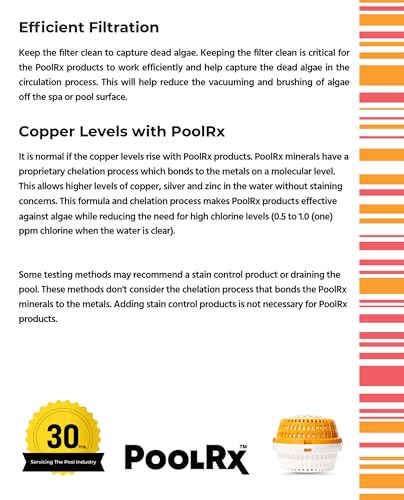 PoolRx+ Mineral Algaecide Unit, up to 6-Month Algae Control, for 5K-7.5K gallons, Orange & White, New Formula with Silver.