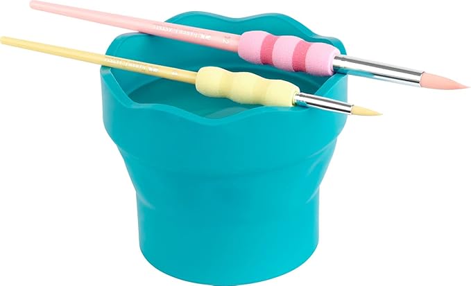 Faber-Castell Clic & Go Portable Paint Water Cup with Brush Holder, Turquoise - Collapsible Paint Brush Cleaner Rinse Cup, Travel Friendly Painting Accessories