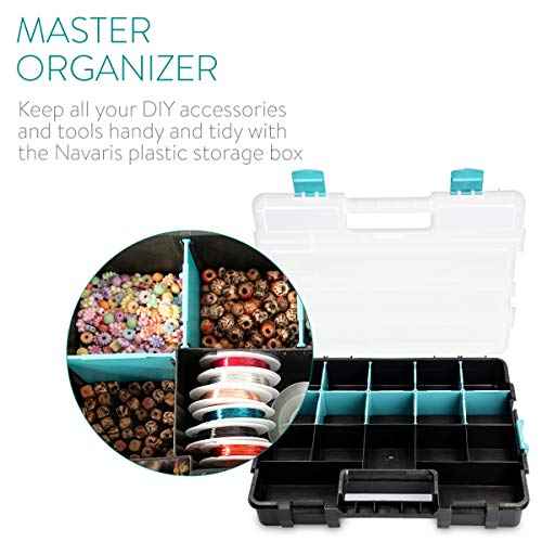 Navaris Plastic Storage Box - Stackable Organizer Case with Adjustable and Removable Divider Compartment for Tools, Small Items, Jewelry - 2 Boxes