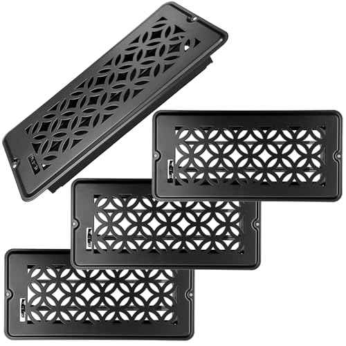 Floor Vent Covers, All Steel Floor Register, 4" x 10" Vent Cover, Decorative Vent Covers for Home Floor and Ceiling, Heavy Duty Steel Air Vent Covers to Walk on(Black, 4 Pack)