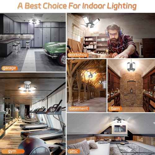LED Garage Lights 6 Pack - 120W Garage Lights Ceiling LED 12000LM with 4+1 Adjustable Panels, Shop Lighting 6500K Screw in E26 E27 Socket, for Workshop Shop Barn Basement Bay