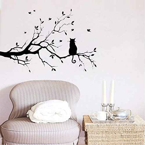 Lnrkai 14.2 x 22in Black Cat on Tree Branches Wall Decor Stickers Nursery Leaves, DIY Removable Wall Art Decal Mural Wallpaper Home Decoration for Living Room, Bedroom, Farmhouse, Bathroom Decor