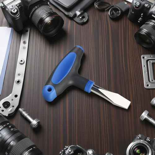 10mm T Handle Flat Head Screwdriver with Ergonomic Handle Short Flathead Screwdriver for Slotted Screws, Used on Quick Release Plate Camera and Tripod Monopod
