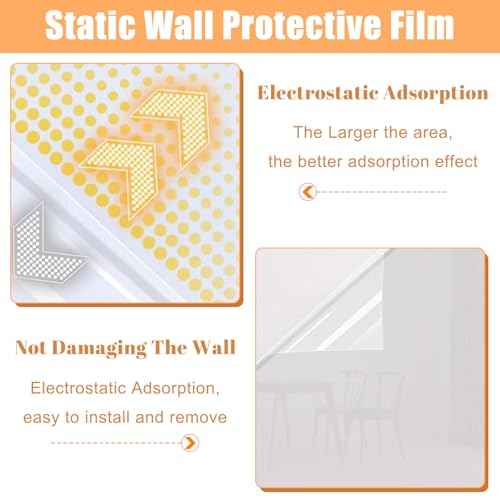 Clear Electrostatic Wall Protective Film,1.31 x 32.81ft Clear Contact Paper Peel and Stick Wallpaper from Furniture, Dog, Trash Can, Food Splash, Back Chair (10M)