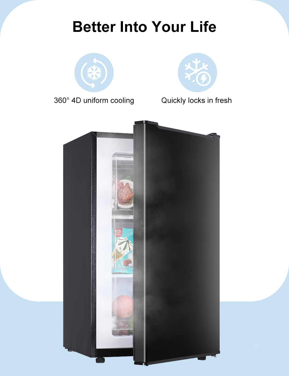 Upright freezer 3.2 Cu.Ft Mini Freezer with Reversible Door - Stand Up Freezer w/3 Adjustable Thermostat - Freestanding Compact freezer w/3 Plastic Baffles for Kitchen/RV/Dorm/Apartment,Ultra-Quiet