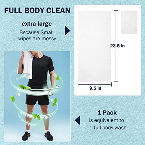 YAKAMOZ Large Body Wipes for Adults Bathing Waterless for Camping, Gym, Sport, Hiking, Travel, Daily Life, Refreshing Anytime Anywhere (Mint Chill, 50 COUNTS)