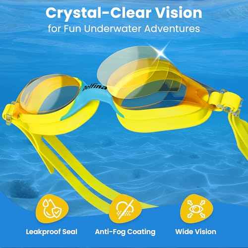 Delfina Toddler Swimming Goggles ? 2 to 7 Years Old Kids Swim Goggles - Comfortable No Leak Anti-Fog Kids Goggle for Swimming