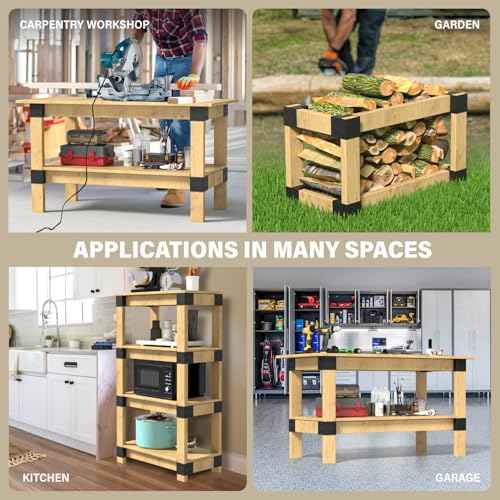 Set of 8 Heavy Duty Workbench Bracket Kit ? 3-Way Right Angle Steel Corner Brackets with Screws for 2x4 (Actual 1.5"x3.5") Wood, Ideal for DIY Garage Workbench, Table Legs, Shelving, and Work Table.