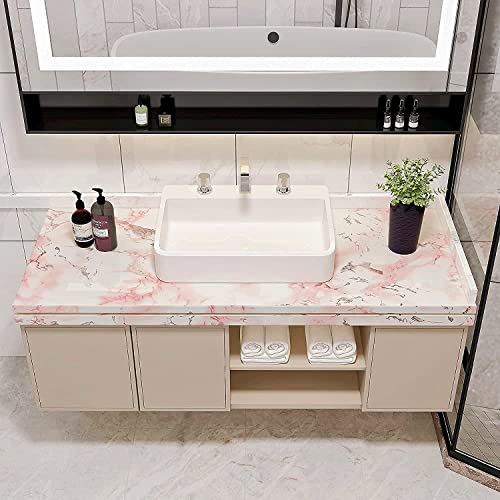 VIOPVERY Pink Marble Contact Paper Self Adhesive 35" x 197", Glossy Vinyl Wrap Waterproof Pink Floral Marble Wallpaper for Countertops Kitchen Cabinet Backsplash, Removable Wall Paper Renter Friendly