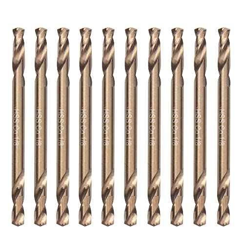 1/8" Cobalt Drill Bits(10PCS), M35 HSSCO High Speed Steel Double Ends Stubby Body Twist Drill Bit Set for Hardened Metal, Stainless Steel, Cast Iron, Plastic and Wood