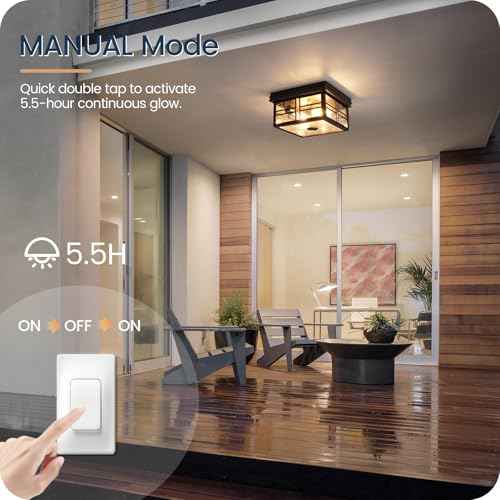Infrared Sensor Outdoor Ceiling Light, Flush Mount Motion Sensor Ceiling Light, 2-Light Black with Bubble Glass, Bulbs Not Included, 3 Modes, for Porch, Garage, Hallway, Patio,BQ08XD05W1
