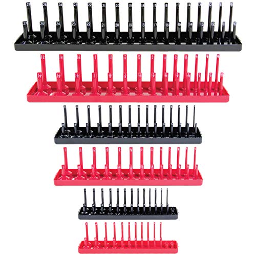B&C Home Goods Socket Organizers - 6 Piece SAE & Metric Tray Socket Holder - Toolbox Organizers and Storage for ¨ù, ¨ü and ¨ö inch Drive Holder for Mechanics