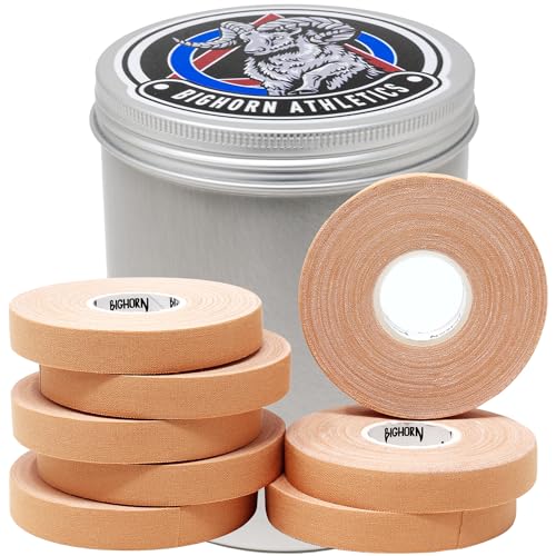 Bighorn Athletics Pro Series Jiu-Jitsu Finger Tape, 8-Rolls with Tin Holder, Enhanced Strength, Residue-Free (0.5-Inch, Nude)