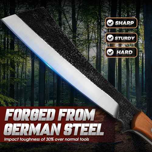 Freelander Japanese Style High Carbon Steel Machete with Red Sandalwood Ergonomic Full Tang Handle and Wood-Leather Sheath ? Heavy-Duty Outdoor Tool for Camping, Hiking, Yard Work, and Survival