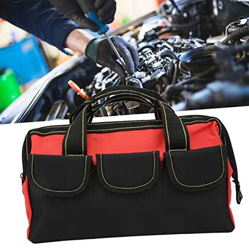 Tool Storage Bag, 16 inch Wide Mouth, Heavy Duty Tote with Shoulder Strap, Red