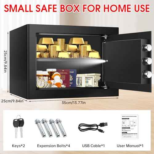 1.2 Cub Small Safes for Home, Anti-Theft Steel Security Home Safe Box with Combination Lock, Alarm System and Removable Shelf, Personal Document Safe for Money Medicine Valuables