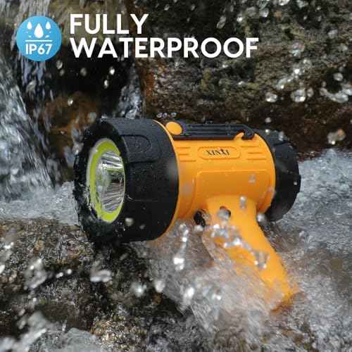 XINXI Rechargeable Spotlight with 1000000 Lumens COB Floodlight, IP67 Waterproof Spotlight Flashlight,Long Runtime Handheld Spot Light with Red Filter for Hiking, Boating, Hunting(Yellow)