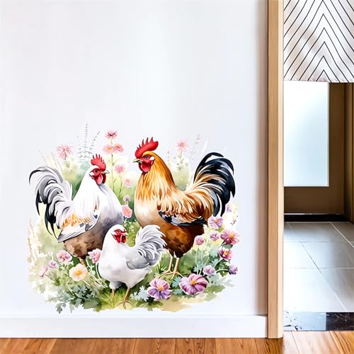 Chicken Family Wall Stickers, sacinora Rooster Hen Chicks Farm Idyllic Wall Decals Removable Vinyl Peel and Stick for Farmhouse Kitchen Dining Room Nursery Pantry Home Decorations