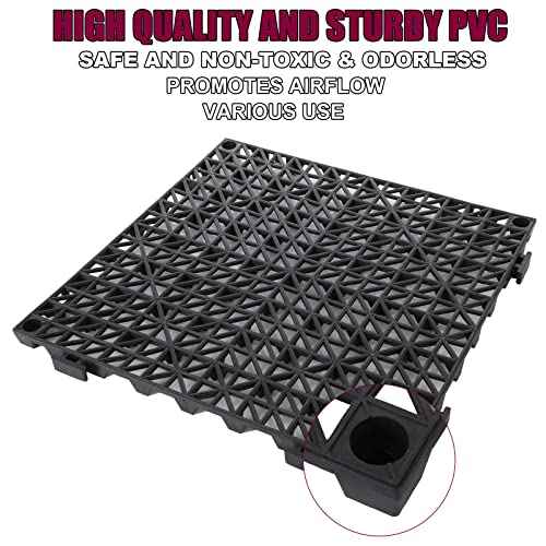 12 Pack 12" Interlocking Rubber Bathroom Flooring Tiles Non-Slip Pool Mat Splicing Shower Mat Outdoor Cushion Mat for Drain, Deck, Pool, Patio, Balcony, Shower, Kitchen, Yard (Black)
