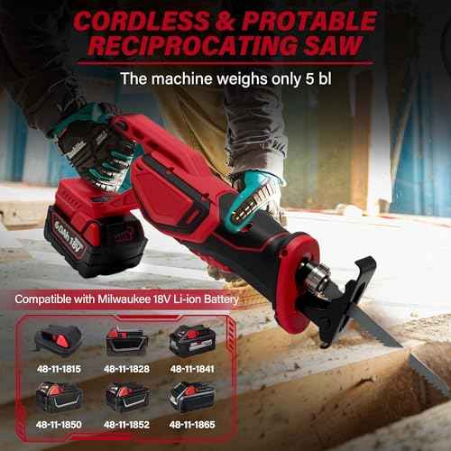Cordless Reciprocating Saw Compatible MILWAUKEE 18V LI-ION Battery.Electric Sierra Rec?proca With Brushless Motor And 4 Blades¡¢Tools-Free Blades Install.0-3500RPM Recipro sawzall For Wood/Metal/PVC.