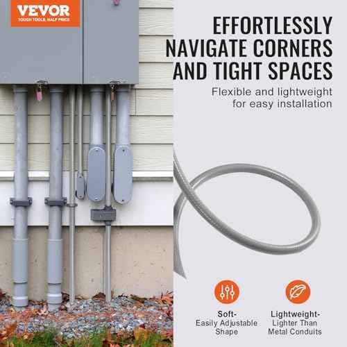 VEVOR 1/2-Inch (100FT) Flexible Electrical Conduit, PVC Liquid-Tight Conduit Non-Metallic with 5 Straight and 5 90-Degree Fittings, for Air Conditioning Motor Controller Pump, IP65
