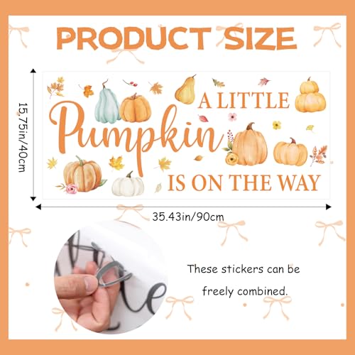 A Little Pumpkin is On The Way Decal - Autumn Fall Pumpkins Backdrop Decals for Baby Shower Party Decorations, Halloween Balloon Arch Sticker for Gender Reveal Party Supplies