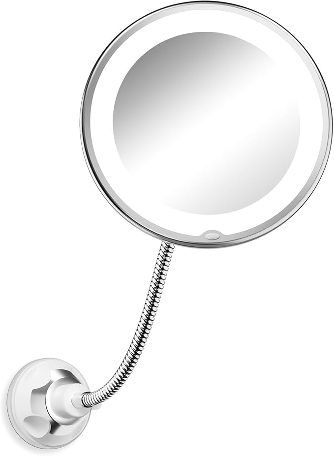 Brightown 10x Magnifying Mirror with Light, Flexible Gooseneck Make up Mirror with Lights and Magnification, Battery Operated Cordless with Suction Cups for Wall Bathroom Silver 1 Lighting
