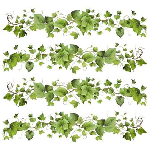 Green Leafy Vine Wall Stickers Decor 4 Pcs Green Natural Plant Wall Decals Peel and Stick Leaf Wall Stickers for Living Room Bedroom Classroom Kitchen Art Decorations