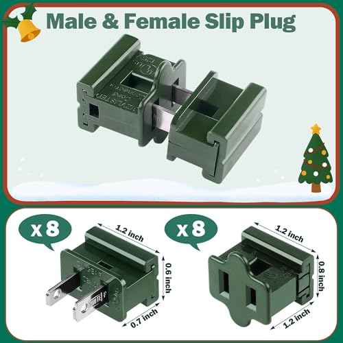 Fovths Christmas SPT-1 Electric Wire Set 120 Ft SPT-1 Zip Cord Wire 8 Male and 8 Female Vampire Plugs with Light Clips Green Electrical Light End Plug for Xmas Holiday Outdoor Indoor Lighting