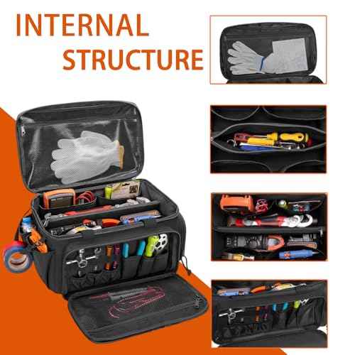 Tool Bag with Anti-friction Bottom, Hand Tool Tote Storage Organizer for Men, Tactical Range Bag, Electricians Tool Organizer Storage for Repairman, Carpenters, Handyman