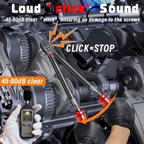 23PCS 1/2-Inch Drive Torque Wrench Set, 10-170FT.LB/13.6-230.5Nm, 1/2 Drive Click Torque Wrench Set, 72-Tooth Dual-Range, ¡¾3% Precision Adjustable Torque Wrenches for Cart, Motorcycle, Lug Nut