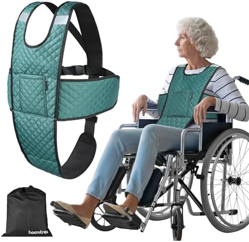 Wheelchair Seatbelt with Pocket Wheelchair Seat Belts for Adults Anti-Slip & Adjustable Wheelchair Accessories Safety Belt for Seniors Elderly, Patients, Anti-Fall Wheelchair Harness Vest