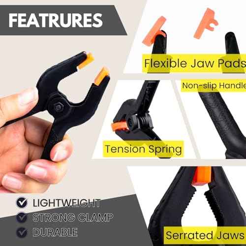 12 Pack 3.5 inch Plastic Spring Clamps, Black Heavy Duty Spring Clips Clamps for Balloon Arch, Crafts, Backdrop Stand, Woodworking, Photography Studios, Home Improvement