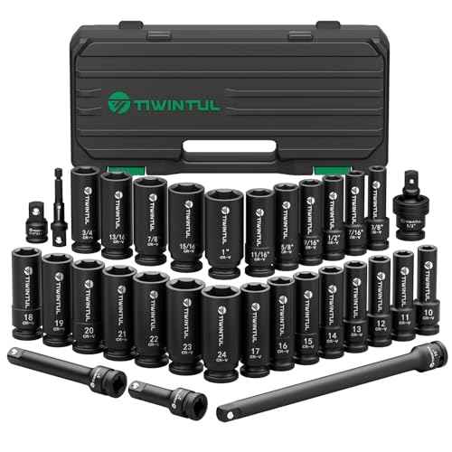 1/2" Drive Impact Socket Set, 32-Piece, SAE 3/8"-1" & Metric 10-24mm, CR-V Steel Deep Lug Nut Sockets Set with 3", 5" & 10" Extensions Bar, Joint & Adapter, Storage Case for Automotive Reapir