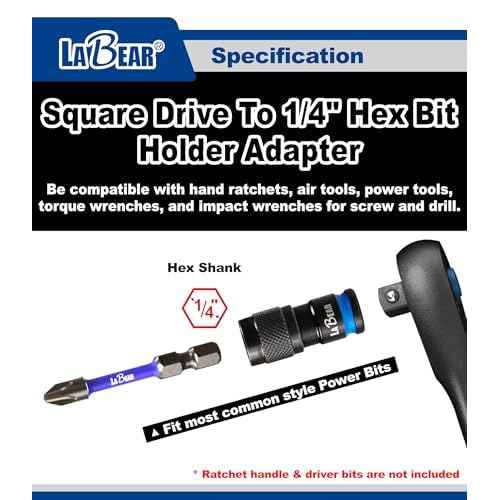 LaBear- Impact to 1/4 Hex Converter, 1/2 3/8 1/4-INCH Drive Female to 1/4-Inch Hex Adapter Set, Impact Wrench Adapters for Ratchet Wrench Drivers, Impact Bit Holders, Quick-Change Chuck, Cr-Mo Steel