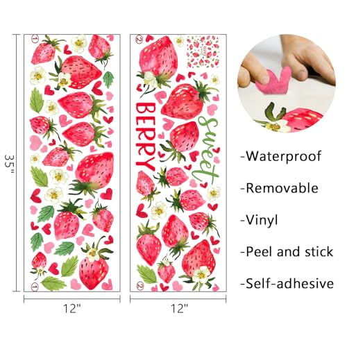 Mfault Spring Summer Strawberry Wall Decals Stickers, Berry Sweet Fruit Love Heart Decorations Girls Bedroom Art, Home Kitchen Kids Room Living Room Bathroom Decor