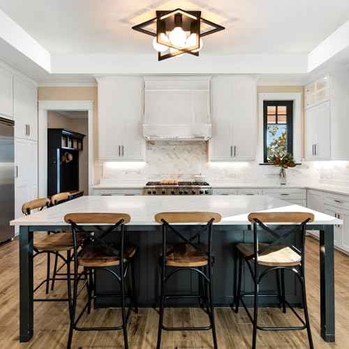 4 Light Industrial Ceiling Light Black Semi Flush Mount Lights Close to Ceiling Light Fixtures,frame cage design Farmhouse Ceiling Lighting for Kitchen Bedroom Bathroom Foyer Hallway (E26, 1Pack)
