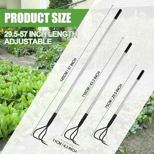 3-Tine Long Handle Tiller, Garden Cultivator with 55"-15.5" Adjustable Handle, for Loosening Soil, Tilling, Weeding and Fertilizing, Suitable for Elderly and Women