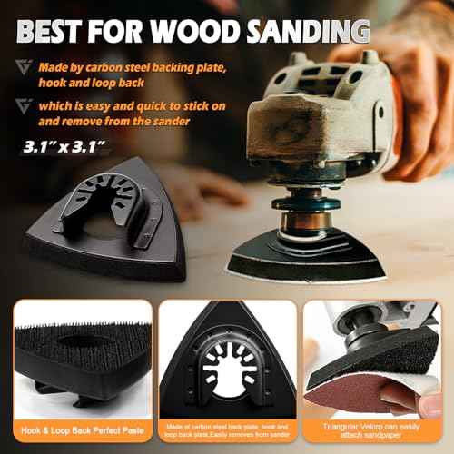 136Pcs Oscillating Tool Sanding Pad Kit, Contains 6Pcs Triangle Sanding Pads and 130Pcs Multitool Sandpaper, 60 80 100 120 240 Grits Oscillating Multi Tool Sandpaper Great for Wood&Plaster Polishing