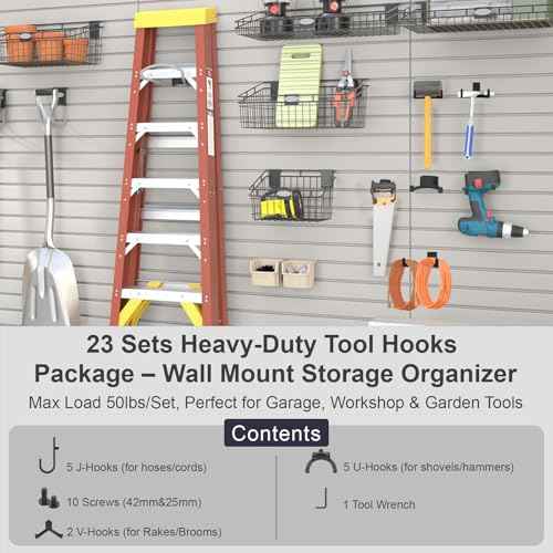 23 Piece Shed Storage Hooks Kit, Heavy Duty J/U/V Shape Tool Hangers with Screws, Compatible with Suncast, Craftsman Shed Shelves & Accessories