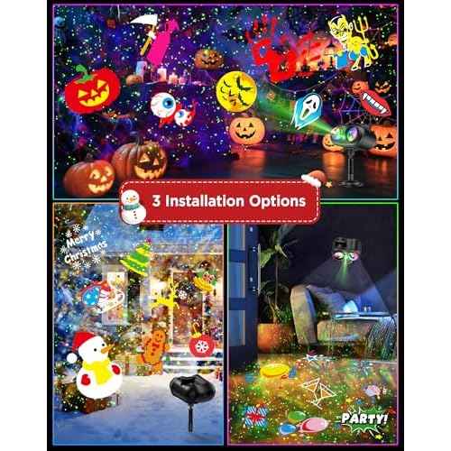 Christmas Projector Lights Outdoor Waterproof, 10 Slides x 8 Bright HD Patterns, Firefly & Ocean Wave Effects, Timer Snowflake Light Projector for House Yard Xmas New Year Valentine¡¯s Thanksgiving