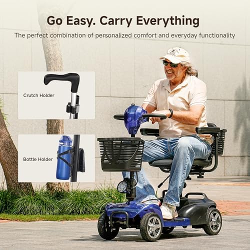 iScooter X02 Pro Mobility Scooter, 20Miles Foldable Mobility Scooter for Seniors & Adult, Powered Electric Wheelchair Device with Removable Battery, 300lb Capacity,Dual Baskets,Crutch Holder,USB Port