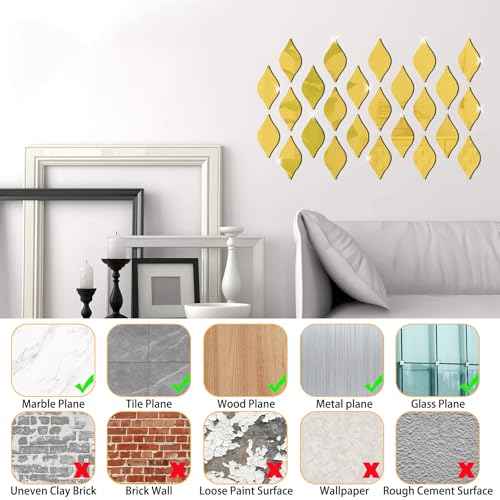 DARENYI 20Pcs Gold Teardop Mirror Wall Stickers Shatterproof Acrylic Mirror Tiles Self Adhesive Wall Decor Decals for Living Room, Bathroom, Bedroom, TV Background, Entryway Decor