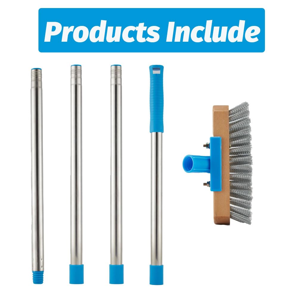 YONILL Stainless Steel Deck Scrub Brush with Long Handle - 60" Heavy Duty Floor Scrubber Brush with Pole, Moss Remover Wire Cleaning Brushes for Rough Surface, Concrete Floor, Patio, Garden, Garage