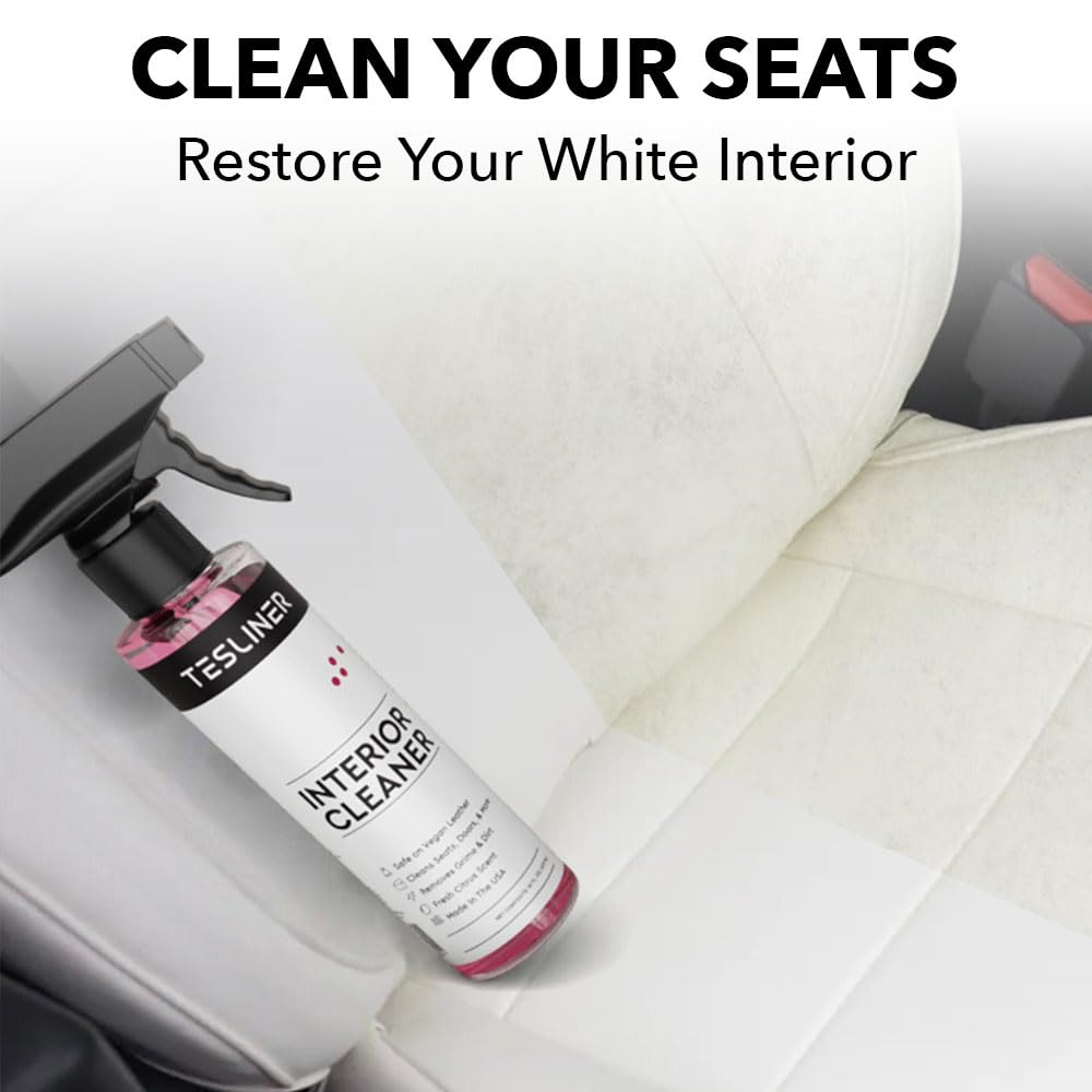 Tesla Seat Cleaner & Stain Remover, Interior Cleaner for Black & White Vegan Leather, Interior Cleaning Products | Tesla Model Y Juniper Accessories 2026, Tesla Model 3 Accessories, S, X, Cybertruck