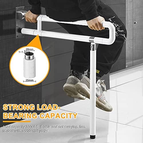 YUCHENGTECH Foldable Toilet Grab Bar 29.5 INCH Flip Up Grab Bar Handicap Grab Bars Folding Toilet Safety Rails for Bathroom with Leg Anti-Slip for Elderly Disabled Pregnant