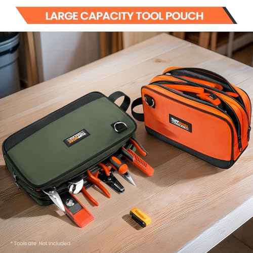 Tool Pouch, Small Tool Bag, Multi-Compartment Storage Pouch, Gray and Orange, 2-Pack
