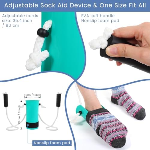 Domensi 6 Pcs Total Hip Kit with Leg Lifter Hip Back Knee Replacement Recovery Aid for Seniors Pregnant 32'' Foldable Grabber Sock Assist Device No Bending Shoe Horn Dressing Stick Bath Sponge (Green)